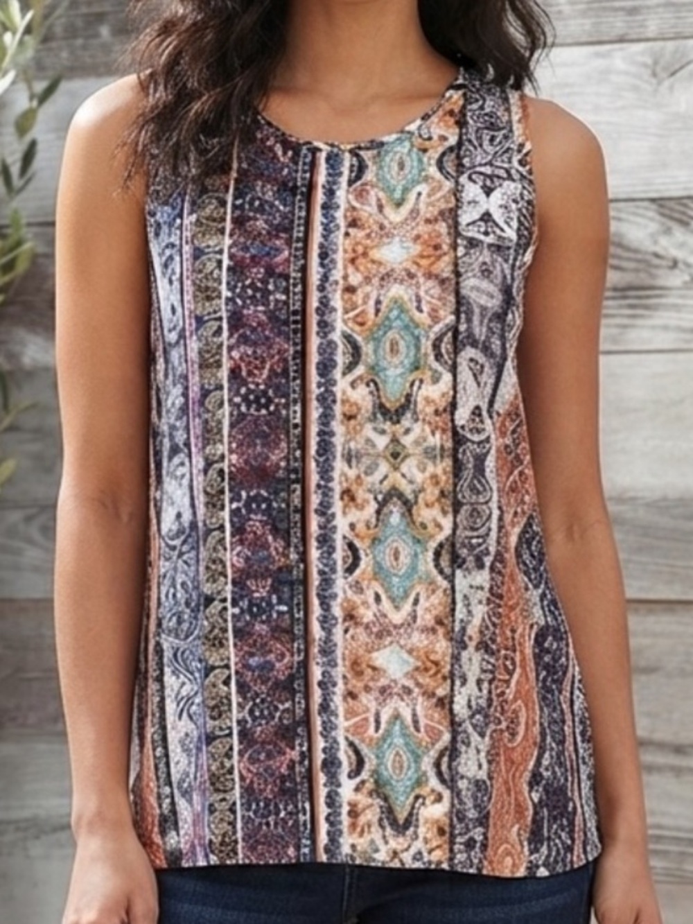 NWT Sophie Rue Paisley & Stripe Sleeveless Top - Black, Orange, Blue